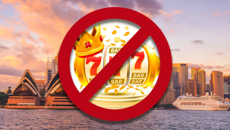 Sydney harbour in Australia with an anti-gambling sign.