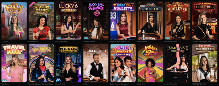 Sample of the top live games at Revolution Casino